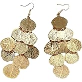 Bohemian Boho Filigree Leaf Chandelier Dangle Earrings for Women Statement Handcrafted Delicate Lightweight Drop Earrings