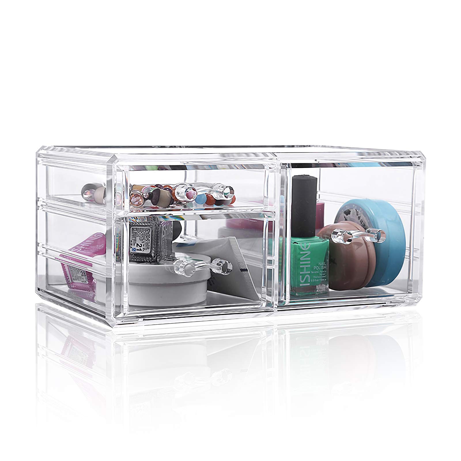 MDHAND Acrylic Desk Organiser, Make-Up Organiser, Dressing Table Organiser, Stackable Cosmetic Make-Up Storage, Make Up Organiser for Home, Kitchen, Office