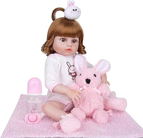 Amazon Co Jp 生まれ変わった赤ちゃん人形48cm19インチソフトl生まれたばかりの人形手作りの人形リアルな見た目の幼児の女の子 生まれ変わった赤ちゃんの人形磁気口かわいい女の子人形とぬいぐるみ 青い目 茶色の髪 ホーム キッチン