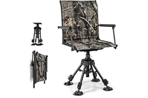 HAPPYGRILL 360° Swivel Hunting Chair, Folding Silent Hunting Blind Chair with Adjustable Height Legs, All-Terrain Foot Pads, 