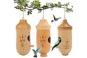 OROGHT Hummingbird House - Natural Wooden Hummingbird Nesting Houses for Gardening Gifts Home Decoration 3 Pack