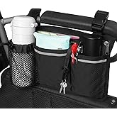 SHIFANQI Wheelchair Bag with Cup Holder, Wheelchair Accessories Armrest Side Bag Multi Pockets Pouch for Electric Wheelchairs, Walker, Rollators & Mobility Scooters, Adults, Seniors, Black