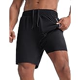 baleaf Men's Running Shorts 7" Quick Dry Athletic Workout 2 in 1 with Liner Lightweight Gym with Zipper Pocket UPF50+