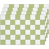 Green and White Check Plaid Placemats Set of 4, Washable Heat Resistant Placemats Kitchen Table Mats,12x18 Inch Place Mats for Home Restaurant Farmhouse, Indoor Outdoor Party Table Decoration -A04