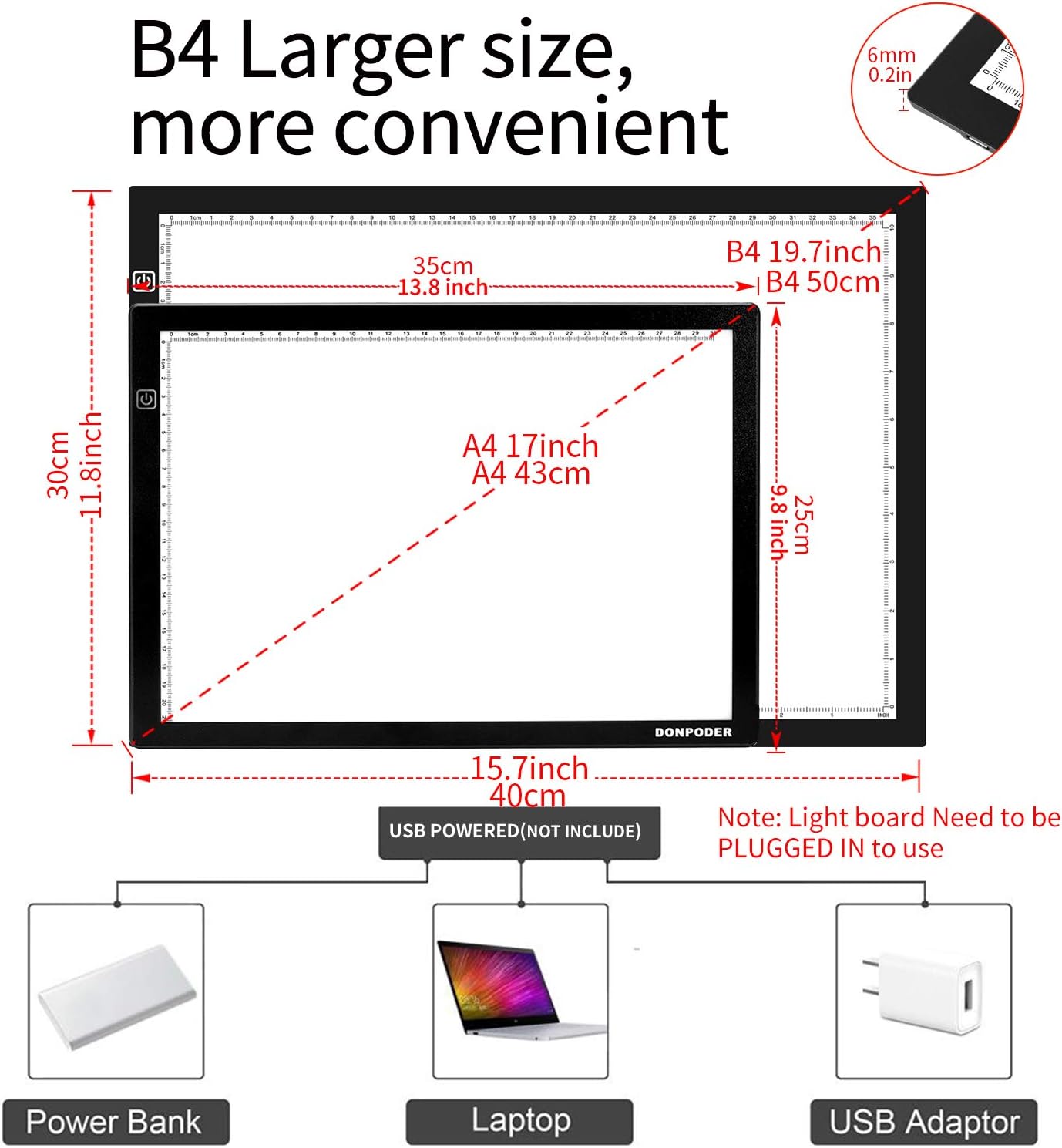 DONPODER A3 Light Box Portable LED Light Board for Diamond Painting 10 Brightness Levels,5500 Lux Super Bright Ultra Thin Light Pad for Tracing and Crafts(42 x 32 cm) - Image 3