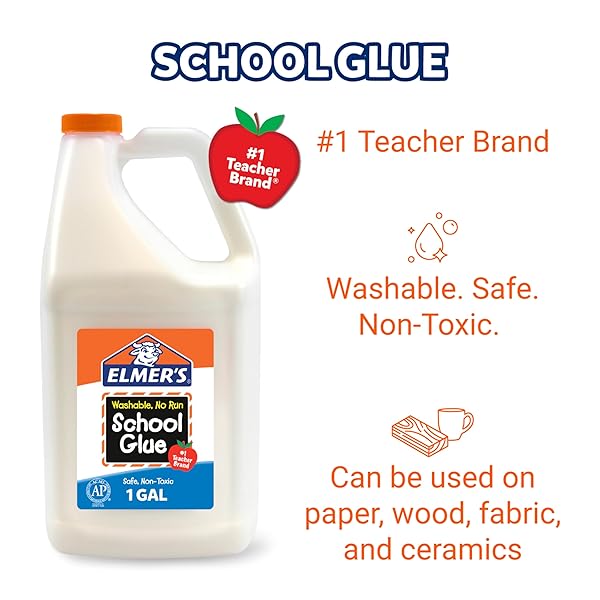 ELMER’S WHITE LIQUID SCHOOL GLUE, 1 GALLON, SAFE, WASHABLE, 1 COUNT, – #1 TEACHER BRAND, BULK ARTS & CRAFTS, PROJECTS, CLASSROOM SUPPLIES, GREAT FOR MAKING SLIME