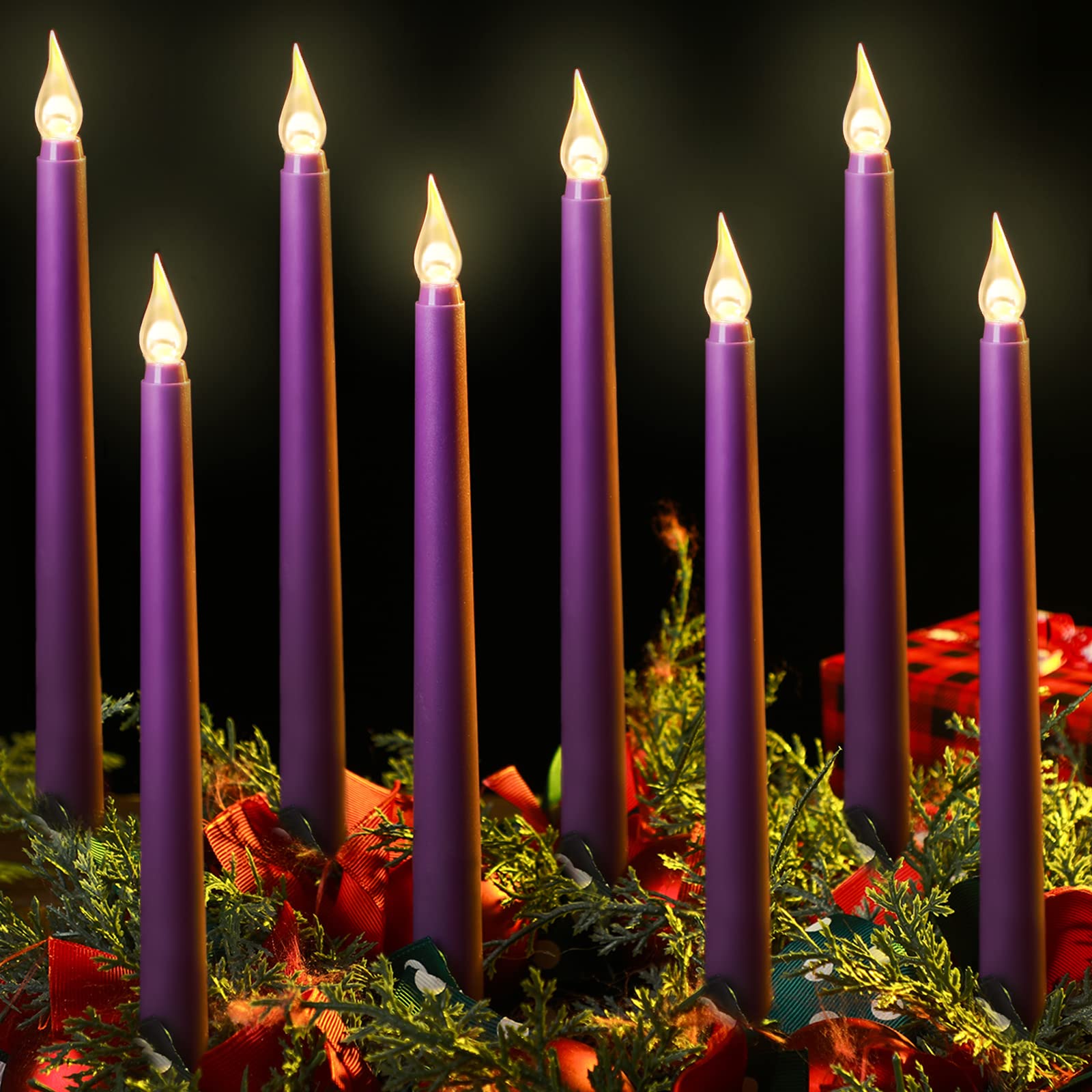 Photo 1 of Enhon 8 Pieces Halloween Purple Flameless Taper Candles 10 Inch LED Battery Operated Flickering Candles for Halloween Wedding Christmas Dinner Church Spell Holiday Advent Rituals