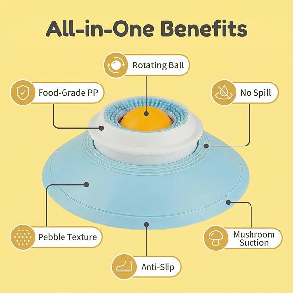 DOG CAT LICK SPHERE SLOW FEEDER FOR LIQUID FOOD & PEANUT BUTTER,INTERACTIVE LICKSPHERE FOR DOGS ANXIETY RELIEF,NON-SLIP LICKING BOWL ENRICHMENT TOYS TO HEALTHY DIET FOOD CONTAINER FOR DOG CATS,YELLOW