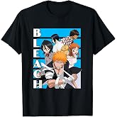 Bleach Characters with Blue Lines and Logo Anime T-Shirt