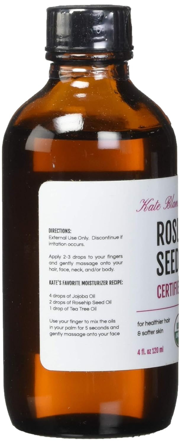 Rosehip Seed Oil by Kate Blanc. USDA Certified Organic, 100% Pure, Cold Pressed, Unrefined. Reduce Acne Scars. Essential Oil for Face, Nails, Hair, Skin. Therapeutic AAA+ Grade. (1 fl oz): Beauty