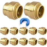 KAINGA 12 Pack 1/2" Push Fit End Cap, Push to Connect Brass Plumbing Fitting, Durable Push Cap With Upgraded Stiffener for Copper, CPVC, PEX Pipes, Disconnect Clip Included, NSF &amp; UPC Certified