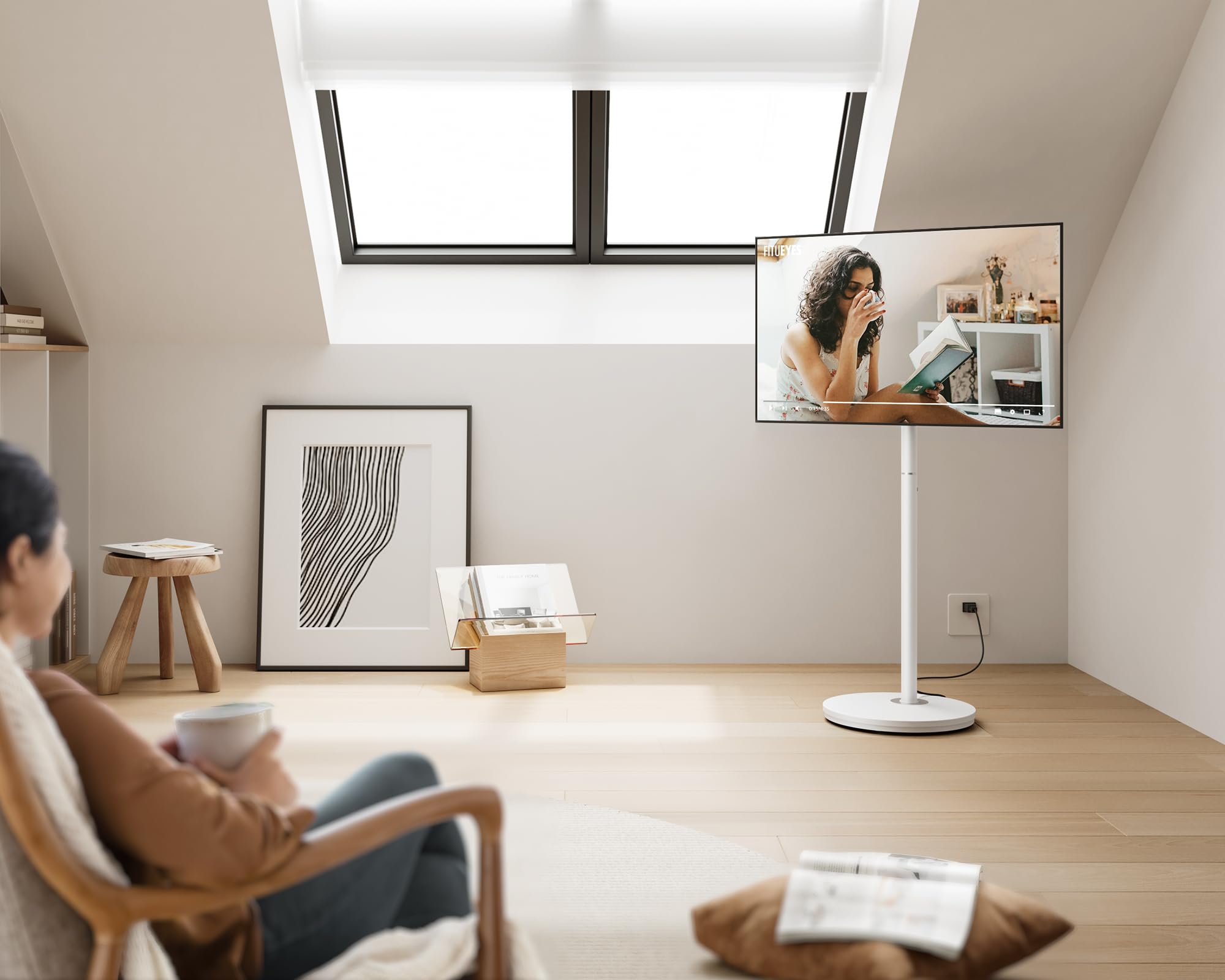 FITUEYES Design Small Rolling TV Cart for 24-48 Inches TV, Minimalist Modern TV Floor Stand on Wheels Fits Max VESA 200x200mm, V2 Portable Smart TV Cart, White, Master Series