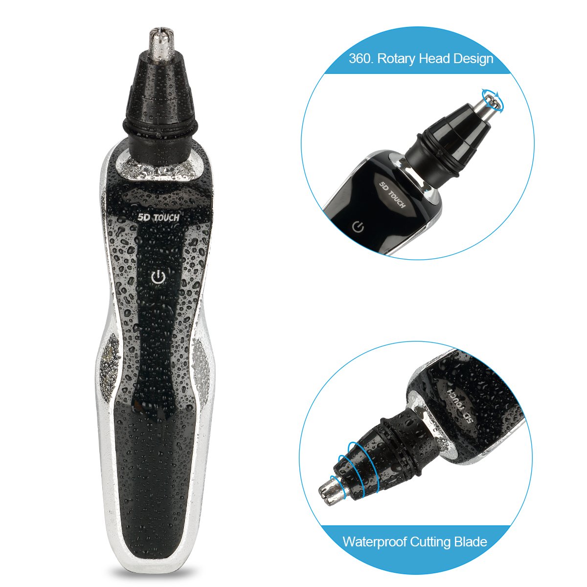 Rasoirs Électrique hommes 4 en 1, Rasoir à Têtes Rotatives Lavable Sans Fil Imperméable Rechargeable Humide/Sec Chargement USB Nez et Oreille, Rasage Rasoir Electrique Kit