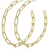 NLCAC 14K Gold Chain Hoop Earrings Chic Shiny Gold Paperclip Chain Link Big Hoop Earrings for Women