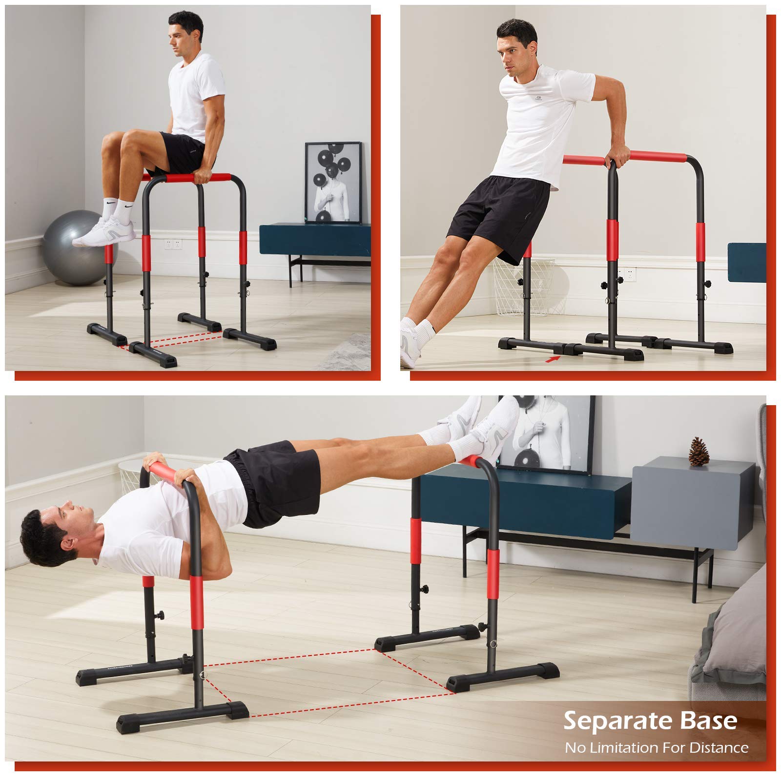 Sportsroyals Adjustable Dip Bar Stand - Heavy Duty Parallette Bars For Dips, Push-ups (400 Lbs Capacity)