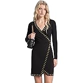 Michael Kors Womens Astor Stud Long Sleeve Wrap Mini Dress