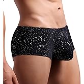 FEOYA Men's Sexy Shiny Sparkle Sequin Boxer Briefs Low Rise Pouch Trunks Underwear Stretchy Short Legs Underpants