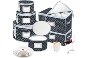 VERONLY China Dinnerware Storage Containers Set- Dish,Mug,Stemware Storage Cases - Quilted Box Bins Stackable with Divider,ha
