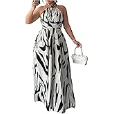 BEAUDRM Women's Plus Size Boho Graphic Halter Dress Sleeveless A Line Flowy Summer Vacation Maxi Dresses