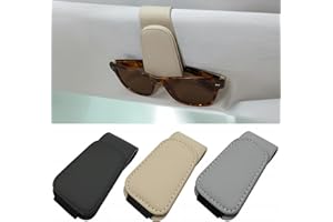 EldHus Sunglass Holder for Car Visor - 2 Pack Magnetic Car Glasses Holder Clip, Leather Eyeglass Holder for Car, Universal Vehicle Sunglasses Hanger Eyeglasses Mount, Beige