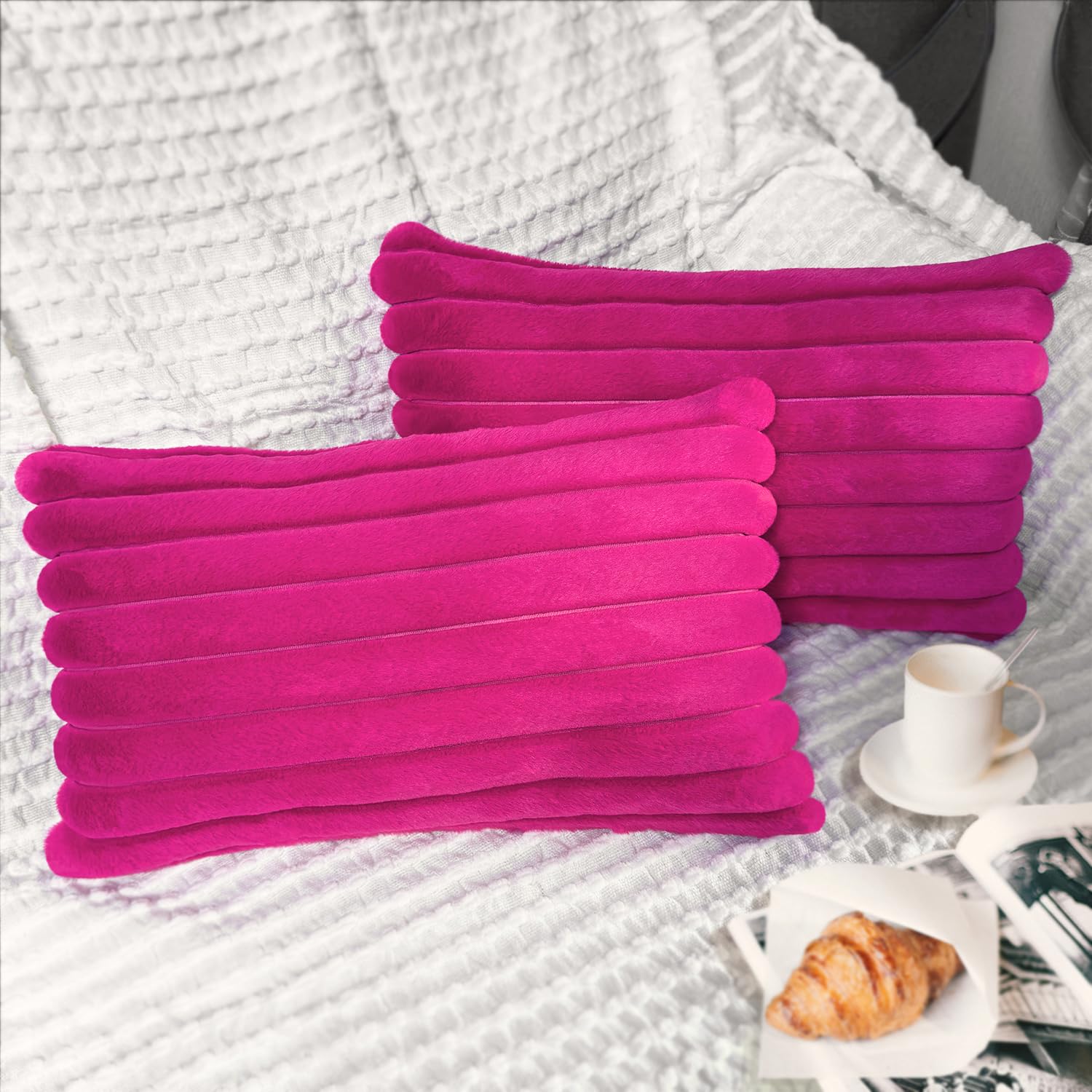 Photo 1 of 2 Pack 12x20 Pillow Cover Velvet Pillow Covers, Faux Fur Oblong Throw Pillow Covers for Living Room Decorations Throw Pillow Case, Throw Pillow Cover Cushion Cover for Home Sofa Bedroom Car, Hot Pink