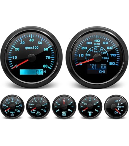 Boat Dash Instrument Panel - Engine Gauges Set With Red Backlights For Marine Use