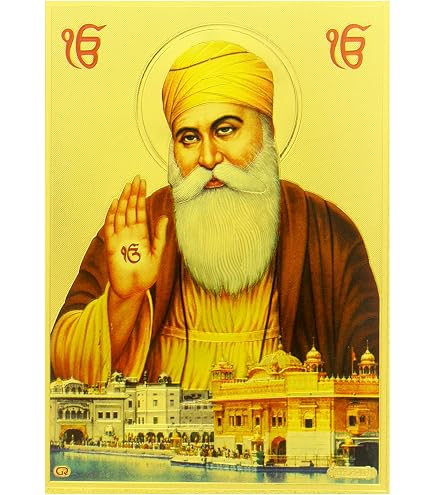 Art N Store Poster Con Cornice Guru Nanak Dev Ji E Tempio D'Oro - 30x23x1,5 Cm - Acrilico Glitter Argento