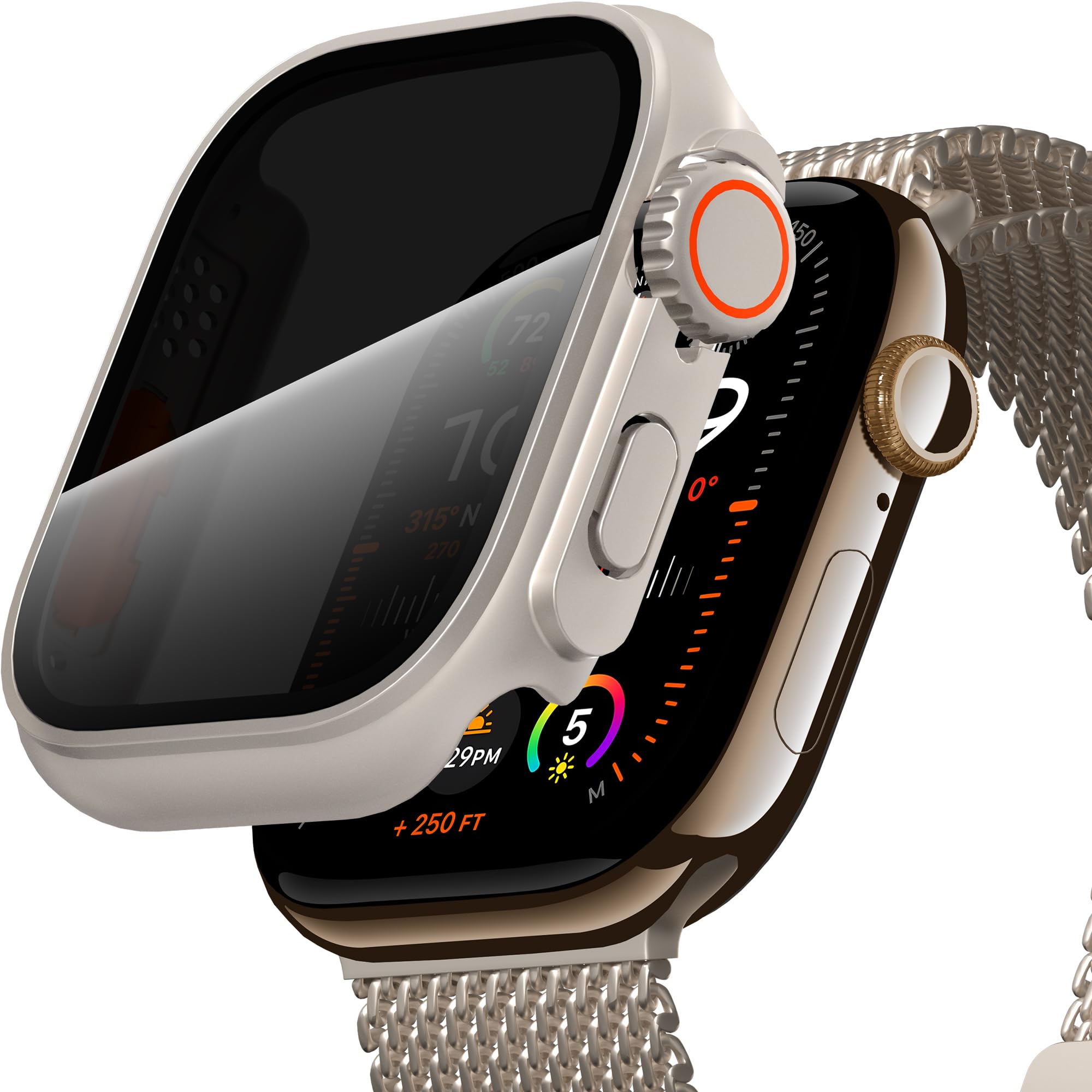 Photo 1 of Suoman for Apple Watch Series 11/10 46mm Privacy Case, [Anti-Peeping] Ultra-Thin Tempered Glass Screen Protector, All-Round Durable Hard PC Glossy Protective Cover -Titanium