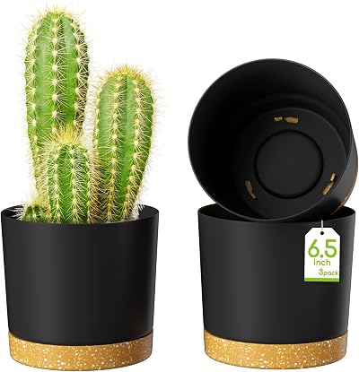 ZMTECH 16.5cm Plant Pots Set of 3 Dark Grey Modern Planters with Drainage Holes