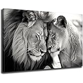 GLOKAKA Lion and Lioness Canvas Wall Art Black and White Animal Couple Wall Decor Painting Male and Female Lion Picture Print Wall Art for Home Bedroom Office Decor