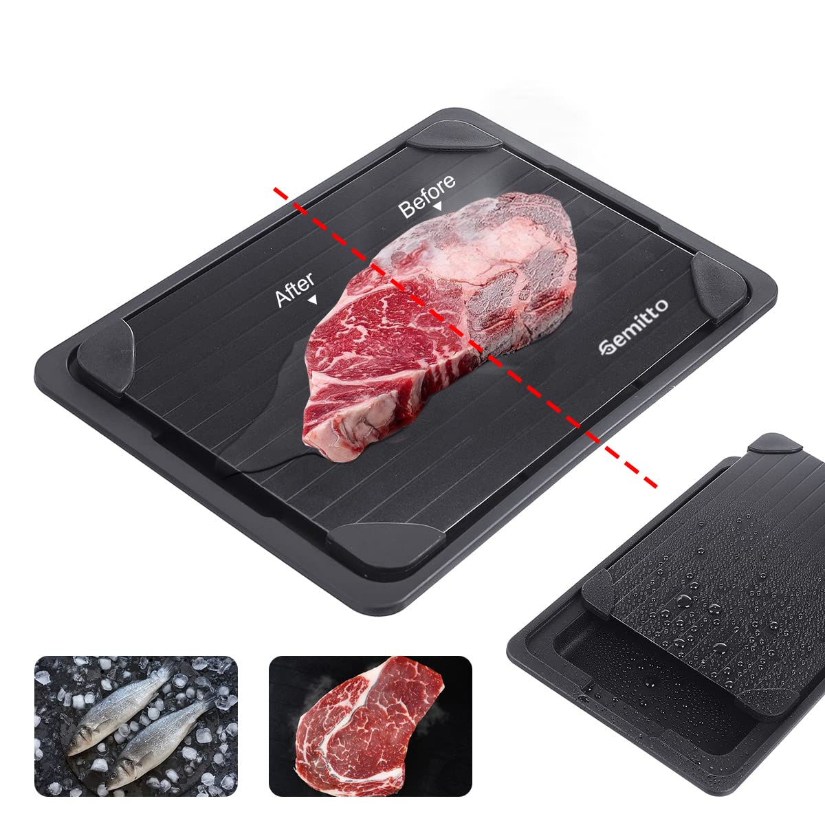 GEMITTO Defrost Tray, Fast Defrosting Plate, Rapid Food Thawing Tray, Fast Defrosting with No Electricity Heating for Frozen Meat, Great Gift Ideas for Friends Families (Black Original Plate)