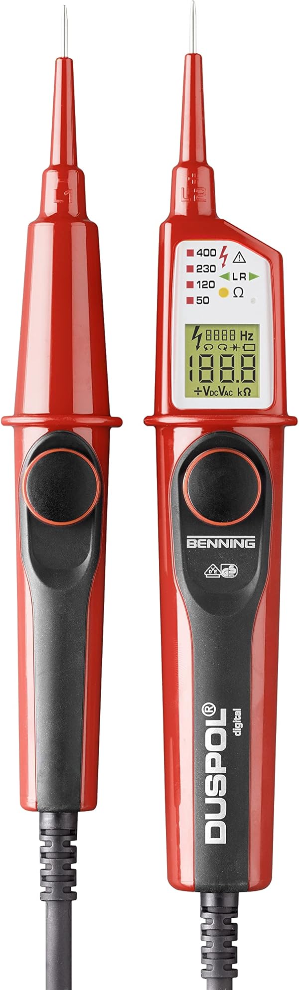BENNING DUSPOL digital Digitaler True RMS Spannungsprüfer (Prüfart 2-polig, Spannungsmessbereich 1 V - 1000 V AC/ 1200 V DC, Durchgangsprüfung) 50263