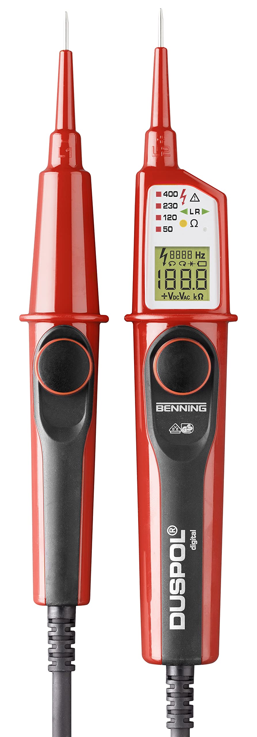 Benning 050263 "Duspol" Digtal Two Pole Voltage Tester, Red/Black