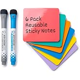 Quick Canary Dry Erase Sticky Notes, Reusable 6-Pack, 4x4, 2 Markers | Mini Whiteboard Stickers, Magnetic Fine-Tip Markers with Erasers, Removable, No Residue, Fridge, Office, Classroom