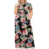 Kancystore Women's Short Sleeve Plus Size Maxi Dress with Pockets Loose Casual Summer Dresses XL-5X