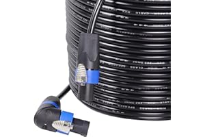 SUNNAREPOON Pack of 1 55 Feet Right Angle Speakon Cable, Twist Lock Angled Speak-On Male Cables for Pro PA Stage, Studio Monitor Audio Jack Wiring (55 Ft., 1-Pack)