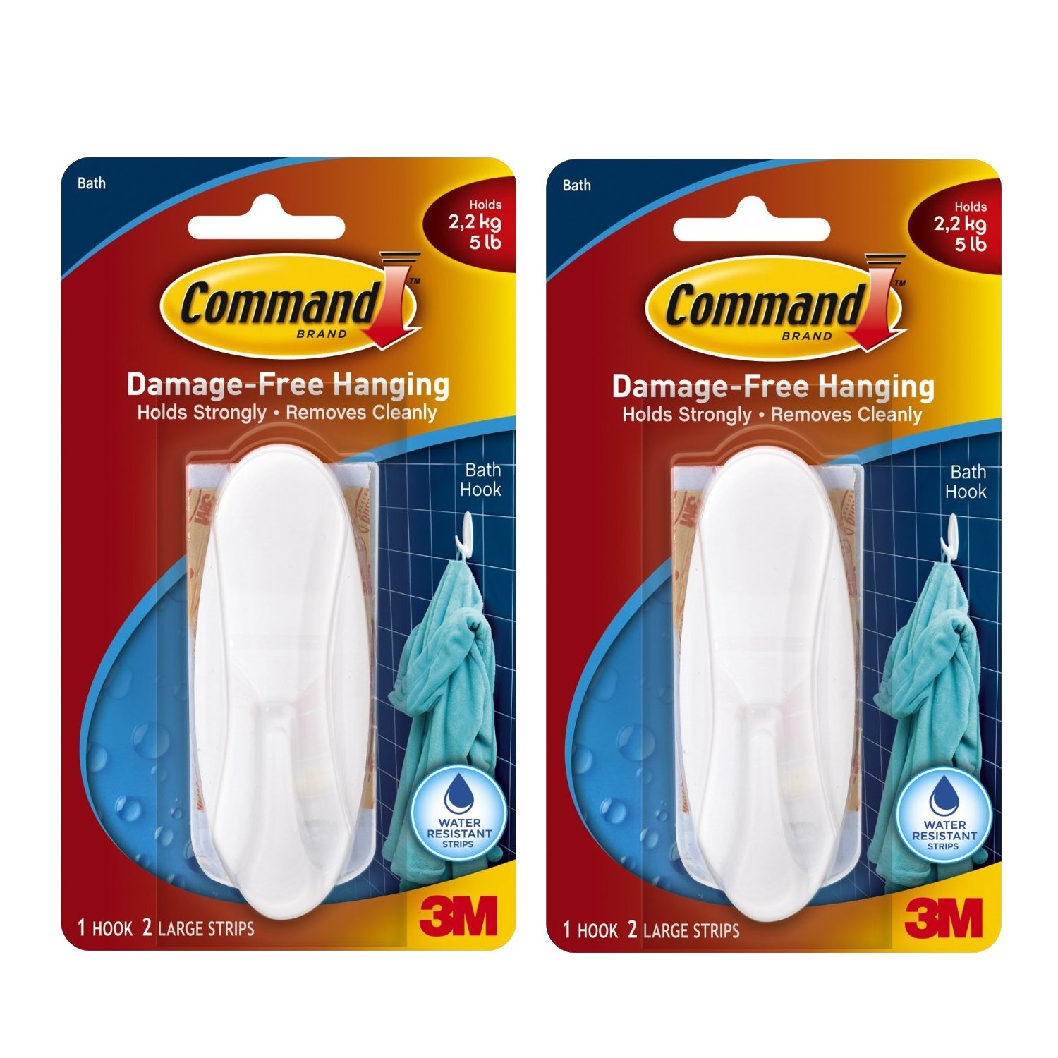 Two packs of Command Bath Hooks 17083B