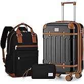 LARVENDER Luggage Sets 3 Piece Expandable Carry on Luggage 22x14x9 Airline Approved Hardshell Suitcase with Wheels TSA Lock, Lightweight Suitcase Set for Women with Travel Backpack, Black