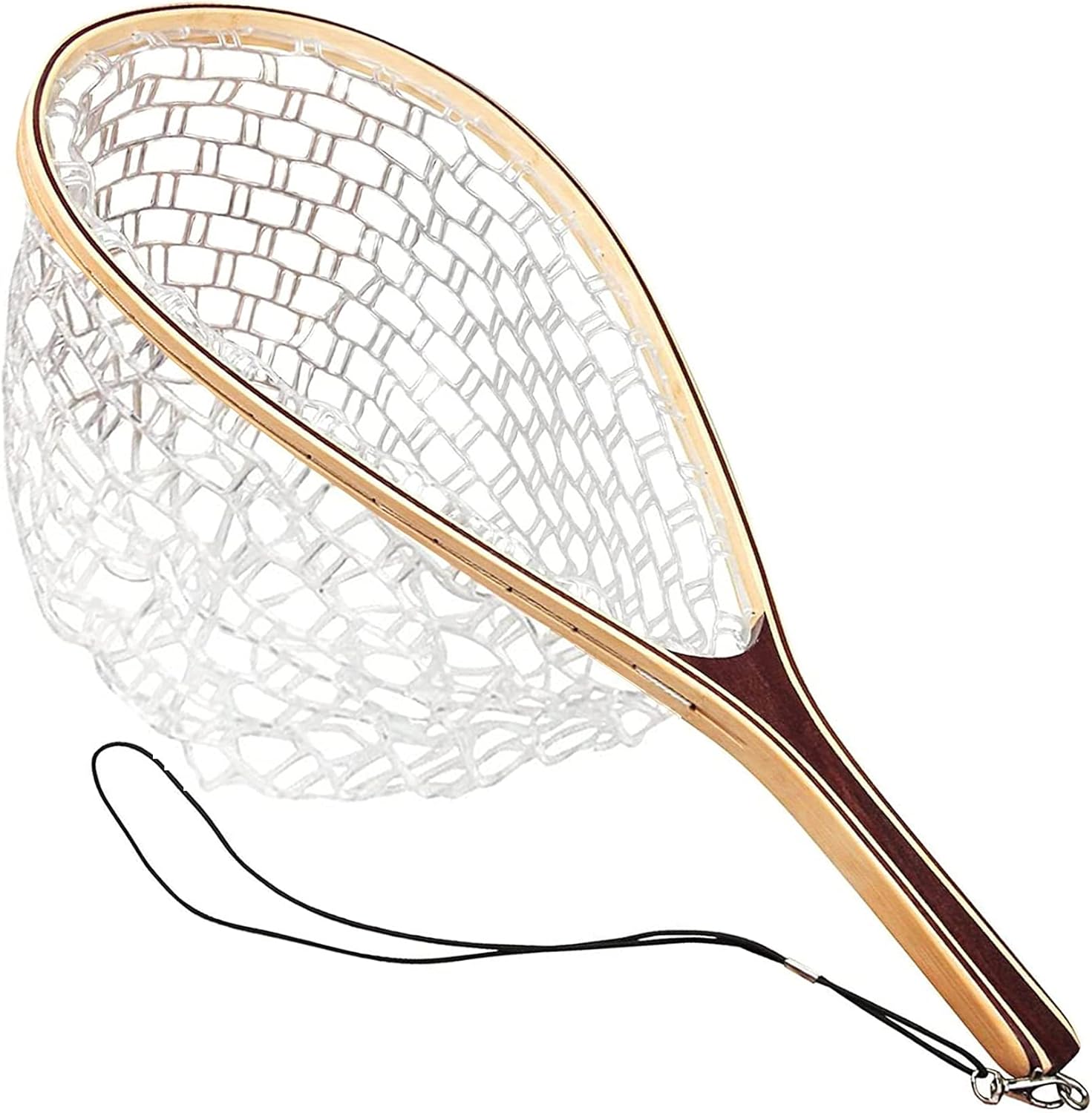 FISHARE Fly Fishing Landing Net, Wooden Frame Fish Net with Clear Soft Rubber Mesh or Waterproof Nylon Mesh for Trout Fishing Catch and Release : Sports & Outdoors