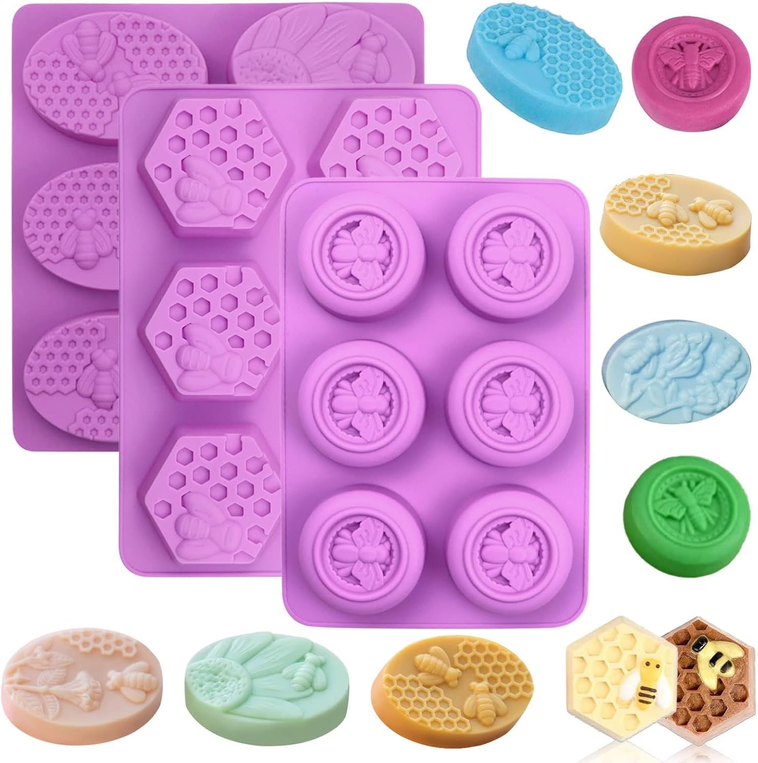 Photo 1 of *****ONLY 2*****Soap Molds, Soap Molds for Soap Making, Perfect for Bee Soap Making, Honey Silicone Molds for Handmade Soap, Lotion Bars, Wax Melts, Beeswax?3 Pack - Honeycomb?