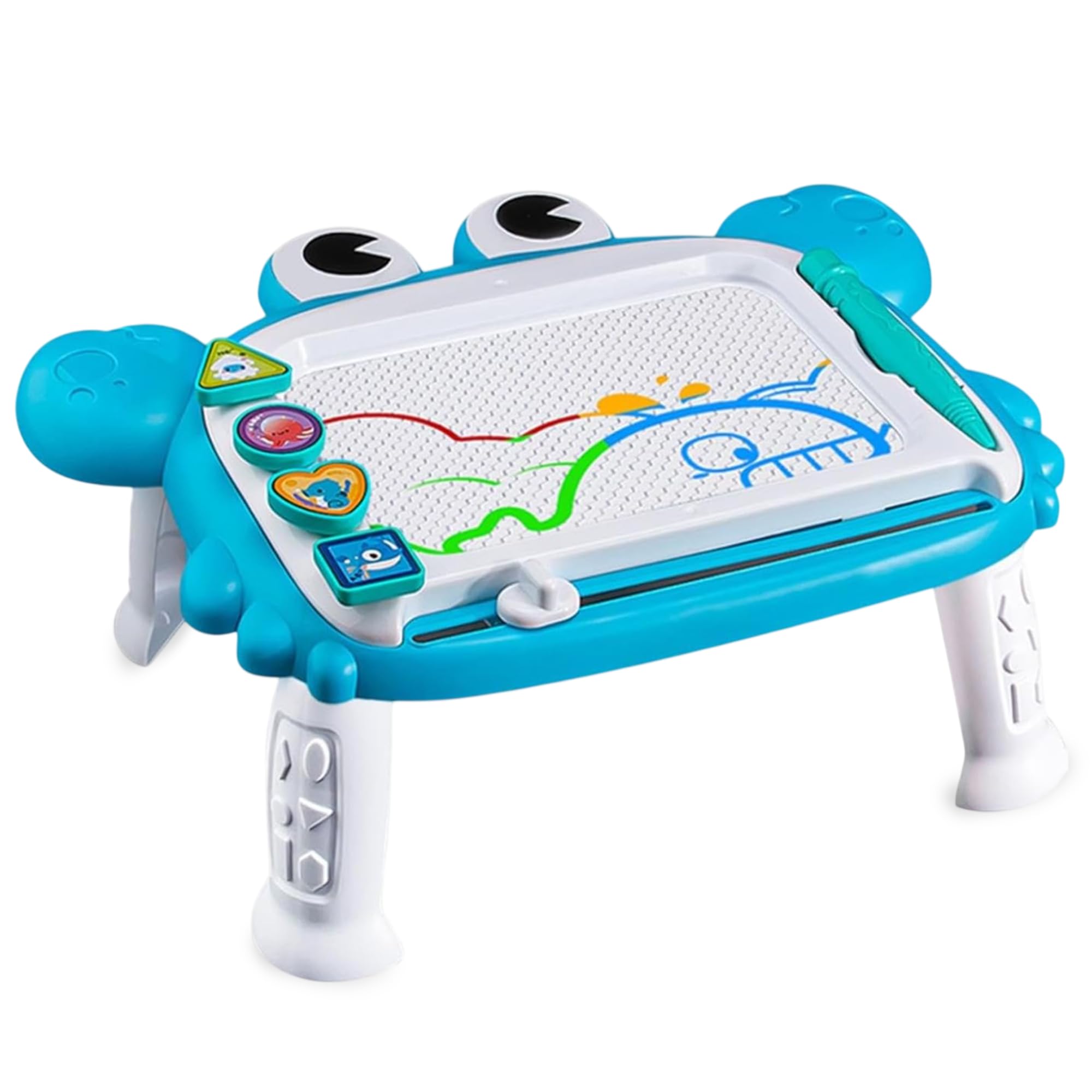 Kids' Magnetic Drawing Boards – Cute Yellow Crab Design with Googly Eyes, Colorful Shape Stamps & Magnetic Pen, Mess-Free Magnetic Drawing Board Kids, Toddler Magnetic Drawing Board