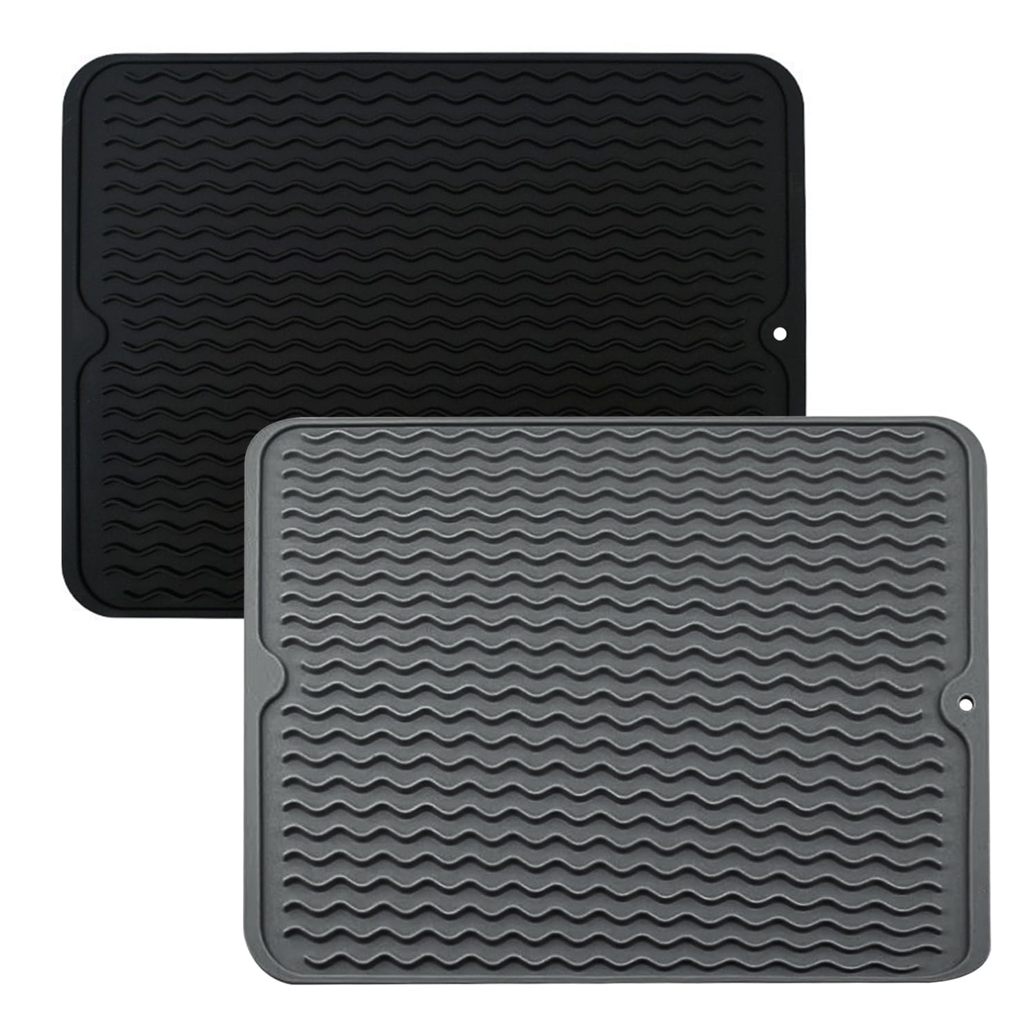 2 Pack Silicone Dish Drainer Mats, Countertop Water Catcher Mats, Drying Mats, Corrugated Dish Drainer Mats, Non-Slip Heat Insulation Mats, Water Cup Drying Mats