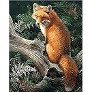 CaptainCrafts New Paint by Numbers 16x20 for Adults Beginner Children, Kids LINEN Canvas - Forest Animal Gold Fox (Frameless)