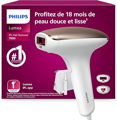 Lumea série 7000, Épilateur à lumière pulsée, alternative à l'épilation laser, avec tondeuse-stylo Satin Compact, 2 embouts pour le corps et le visage, modèle BRI921/00