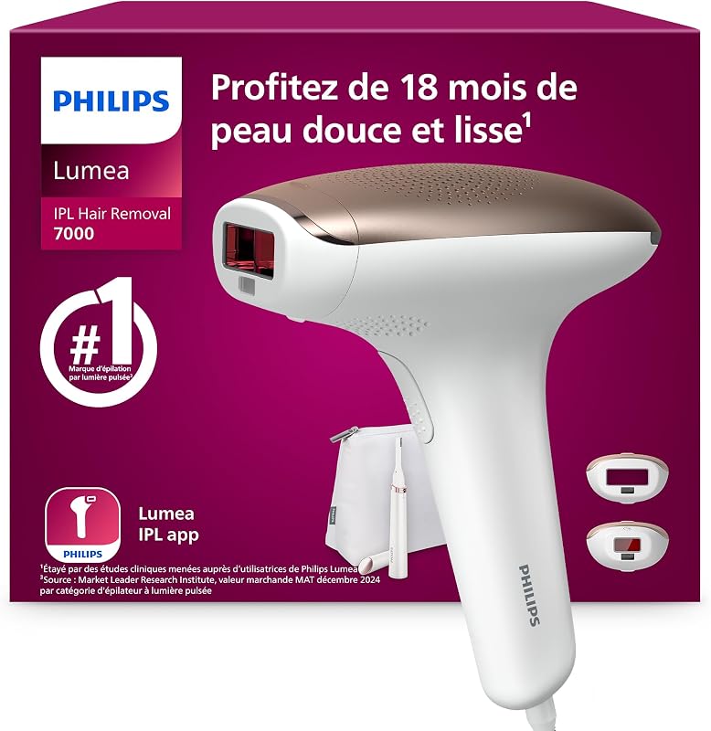 Lumea série 7000, Épilateur à lumière pulsée, alternative à l'épilation laser, avec tondeuse-stylo Satin Compact, 2 embouts pour le corps et le visage, modèle BRI921/00