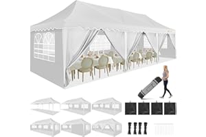 HOTEEL 10x30 Party Tent Pop Up 10x30 Canopy Tent with 8 Walls Outdoor Party Tent UPF 50+ Windproof Waterproof Wedding Event Tents for Parties Canopy Gazebo with Roller Bag & 4 Weights,White