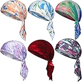 Geyoga 6 Pcs Pre-Tied Head Scarves for Women, Slip-on Headscarf Turban Hat with Stretch Print Ruffle Chemo Head Headwraps