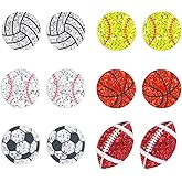 coadipress 6 Pairs Sport Acrylic Stud Earrings Set for Women Cute Glitter Football Baseball Basketball Volleyball Soccer Rugby Stud Earrings Sport Lover Birthday Mother's Day Game Day Gifts