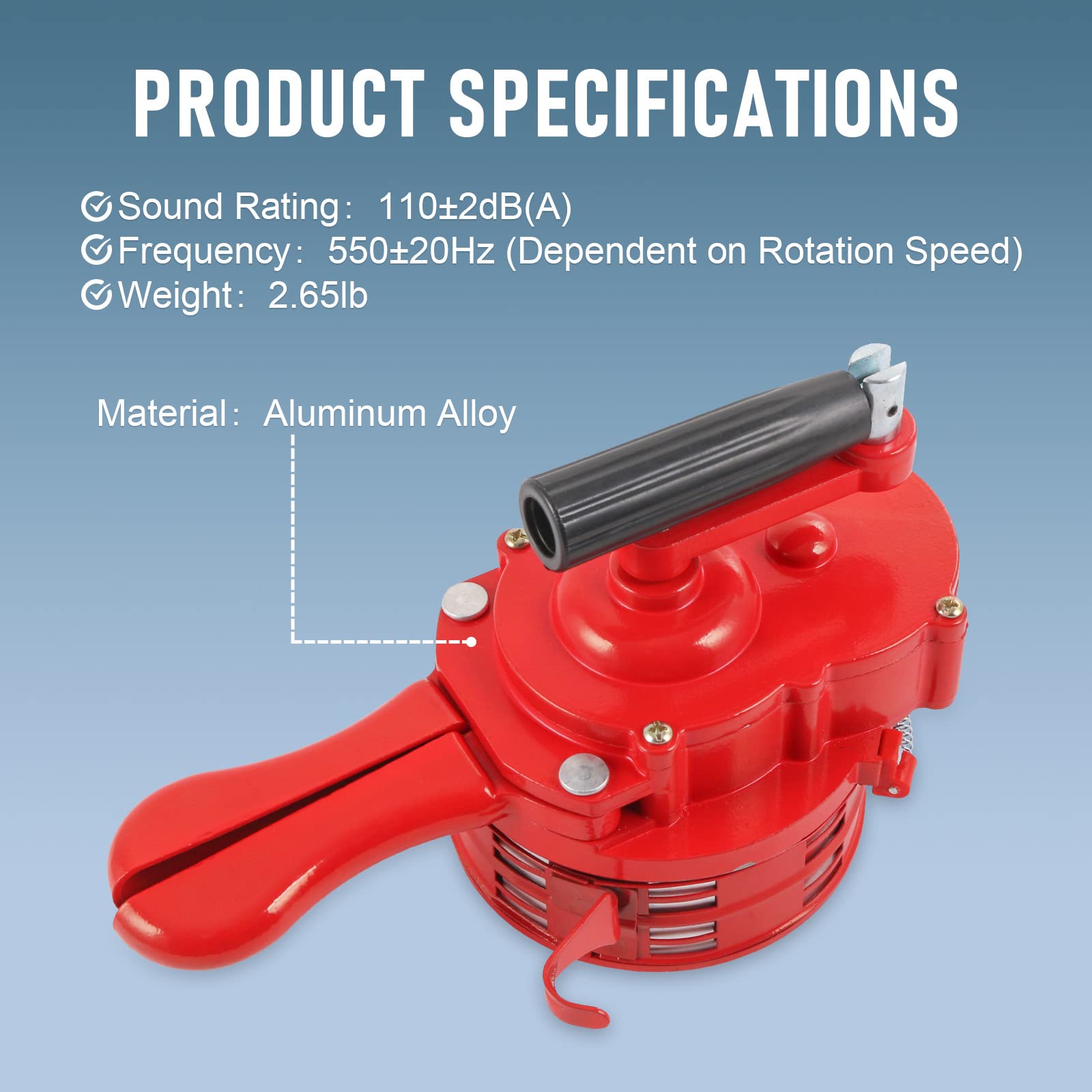 Metal Hand Crank Siren Horn, Manual Handheld Air Raid Siren, Portable Loud Emergency Safety Siren, Red