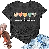 Boho Be Kind Shirt Women Heart Print Teacher Tshirts Vintage Graphic Tee Summer Casual Inspirational Tops